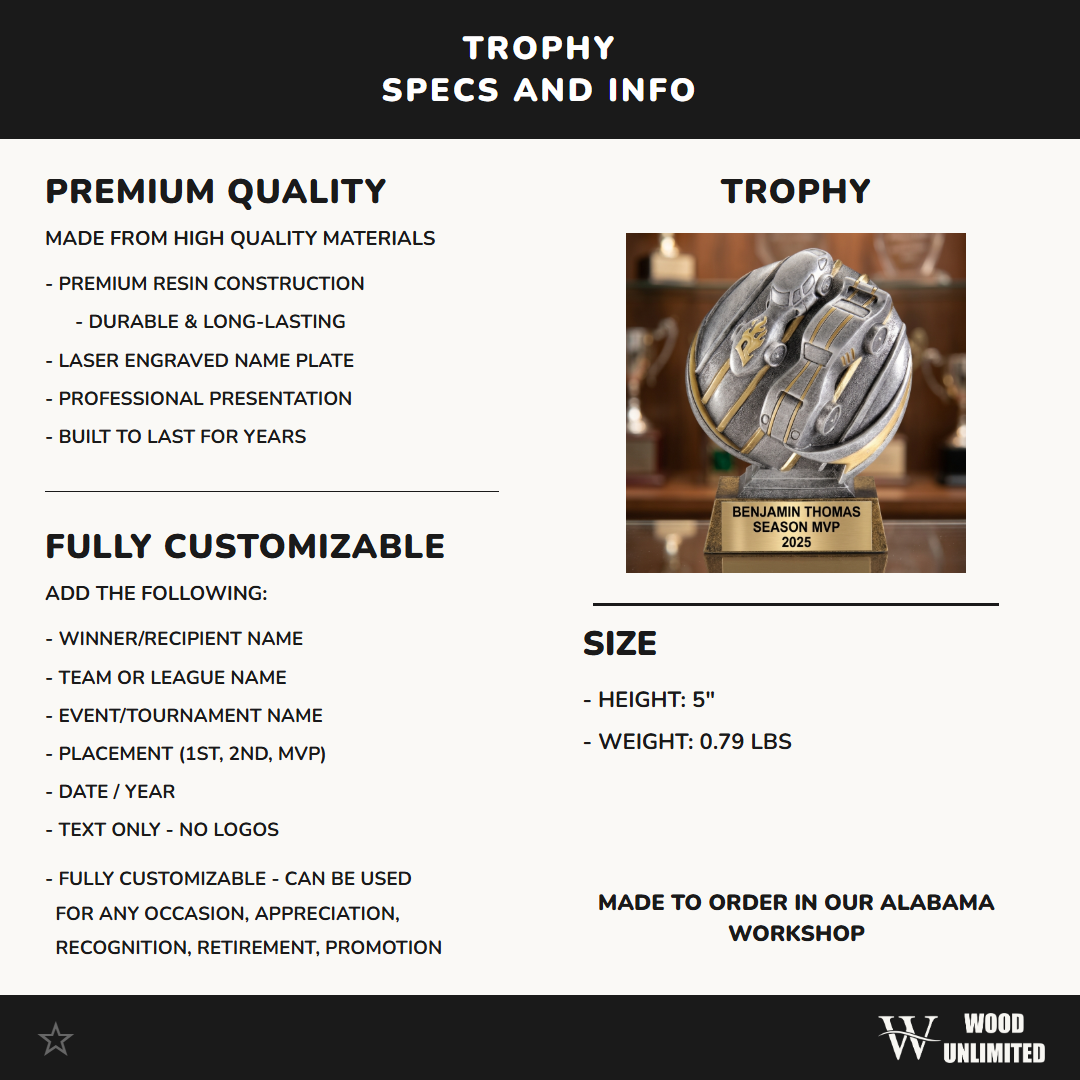 Personalized | Pinewood Derby Award | Custom Engraved | Trophy | Award | Race Car | Cub Scout | Youth Racing | Championship