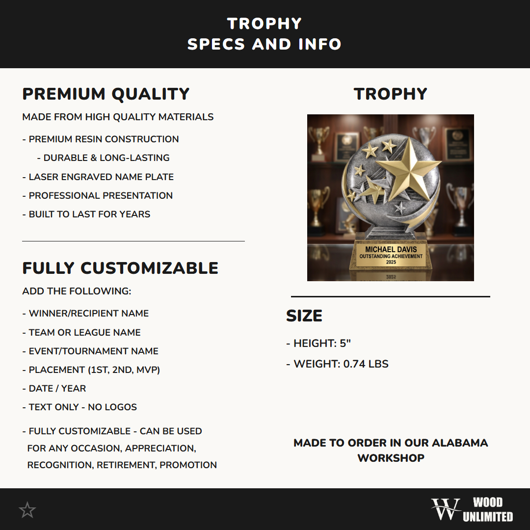 Personalized | Achievement Award | Custom Engraved | Custom | Engraved | Star | Trophy | Award | Varsity | Sports | Recognition