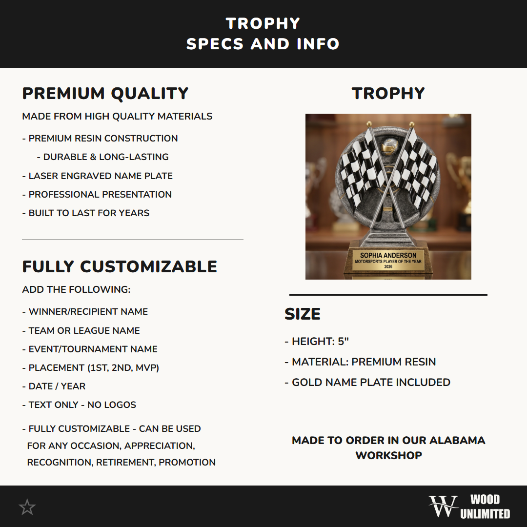 Racing Award Trophy | Personalized | Custom Engraved | Racing Gift | Race Car Award | Personalized Trophy | Engraved Plaque