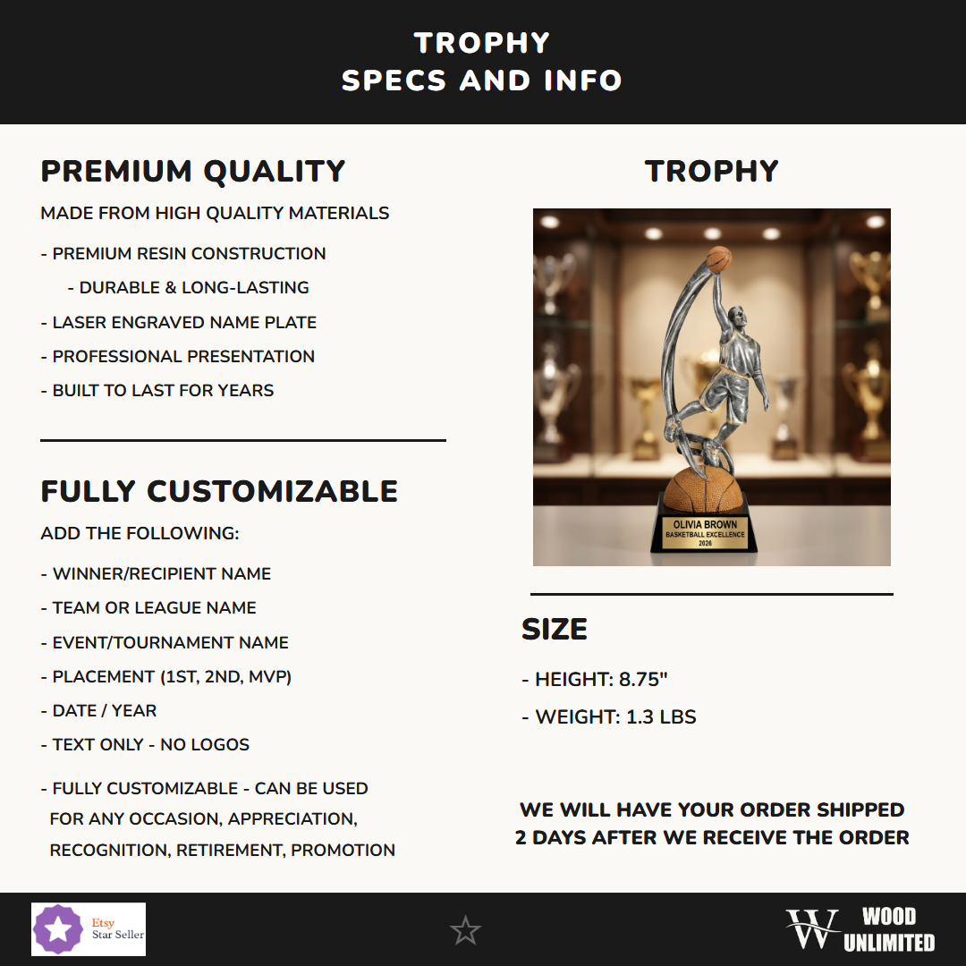 Basketball Award Trophy 8"