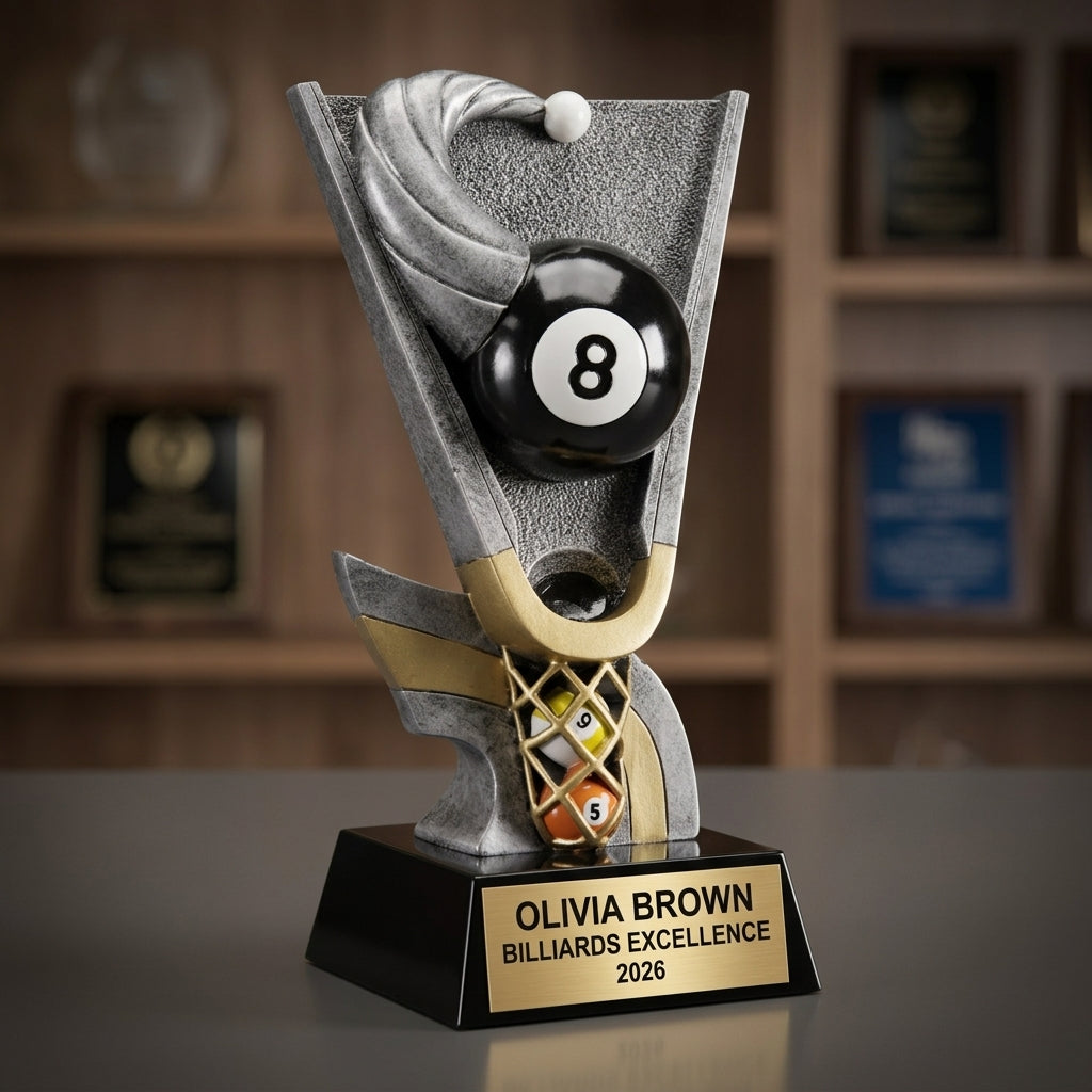 Billiards Award Trophy | Personalized | Custom Engraved | Pool Tournament | 8-Ball | 9-Ball - View 3