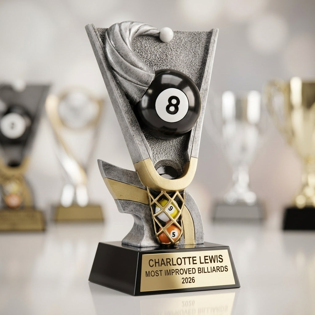 Billiards Award Trophy | Personalized | Custom Engraved | Pool Tournament | 8-Ball | 9-Ball - View 4