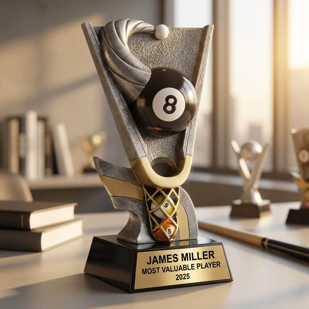 Billiards Award Trophy | Personalized | Custom Engraved | Pool Tournament | 8-Ball | 9-Ball - View 5