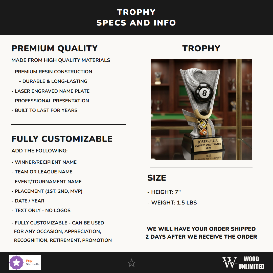 Billiards Award Trophy 7"