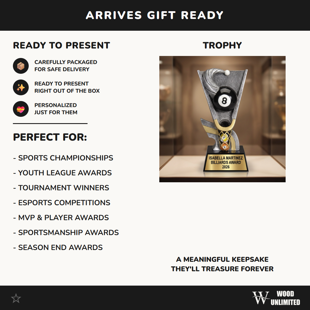 Billiards Award Trophy | Personalized | Custom Engraved | Pool Tournament | 8-Ball | 9-Ball