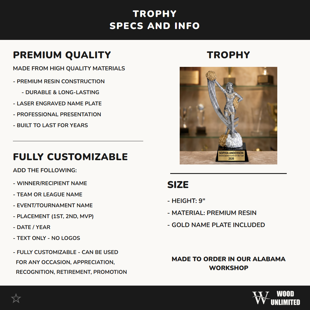 Cheer Trophy Award | Personalized Cheerleading Gift | Custom Engraved | Cheerleader Award | Dance | Team Gifts