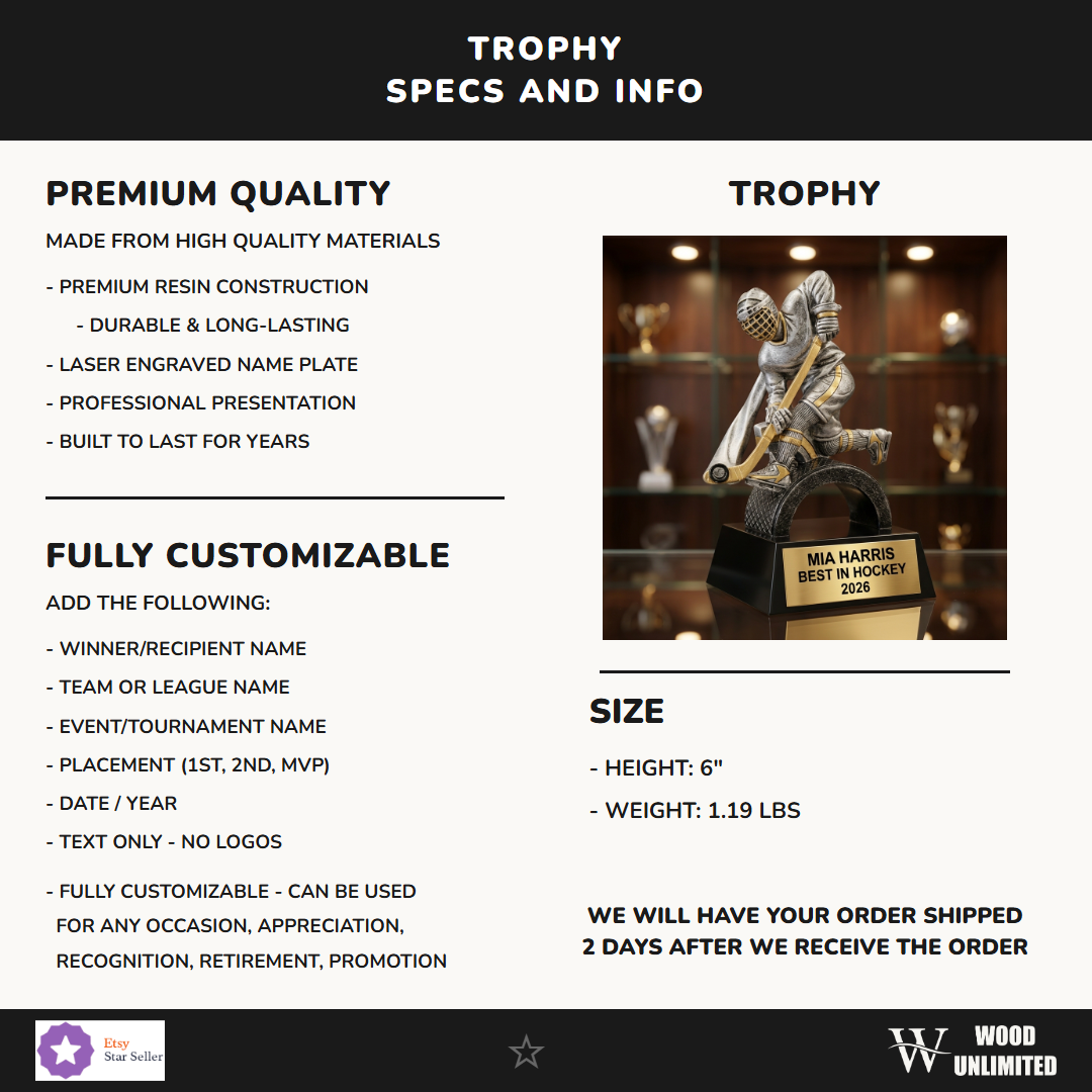Hockey Award Trophy 6"