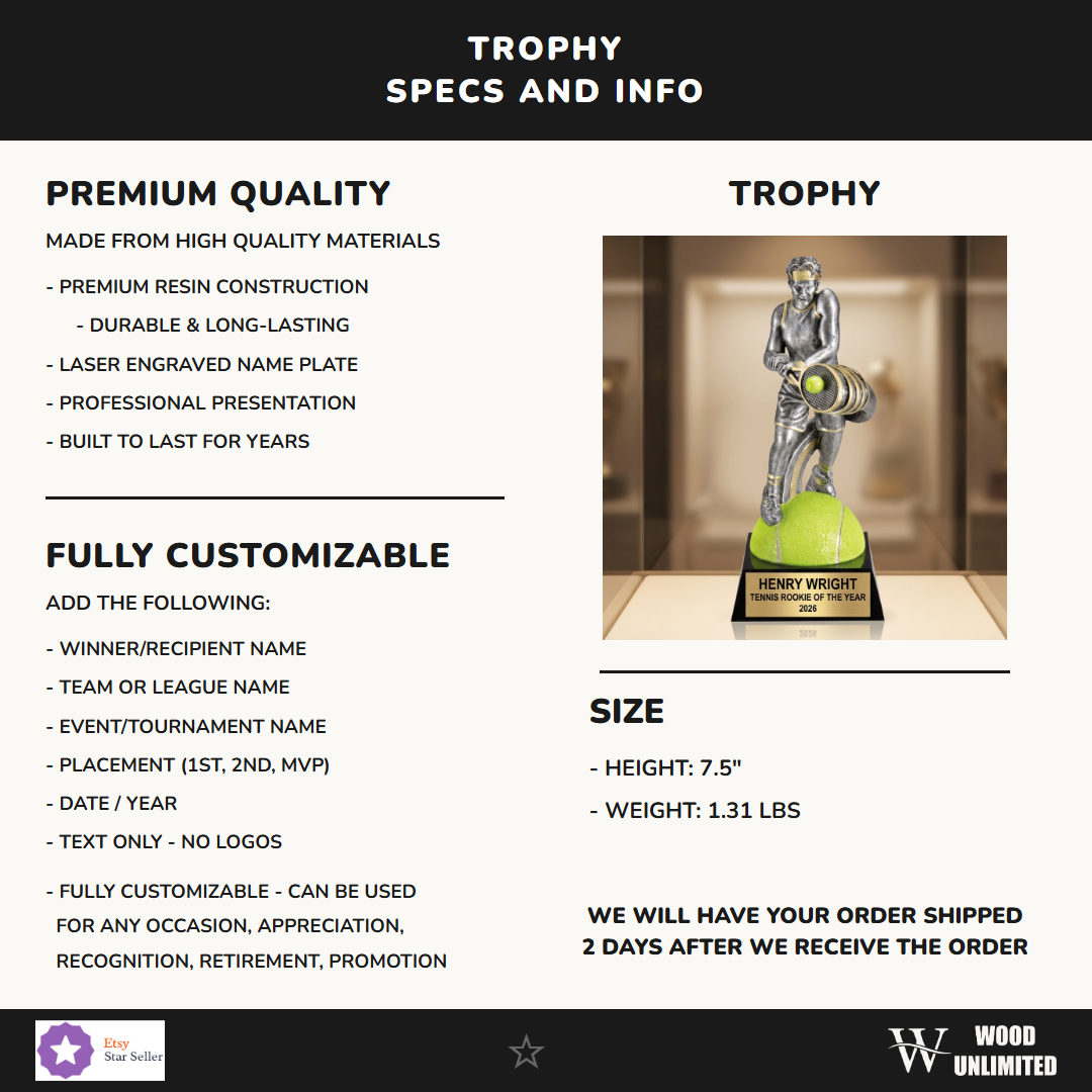 Tennis Award Trophy 7"