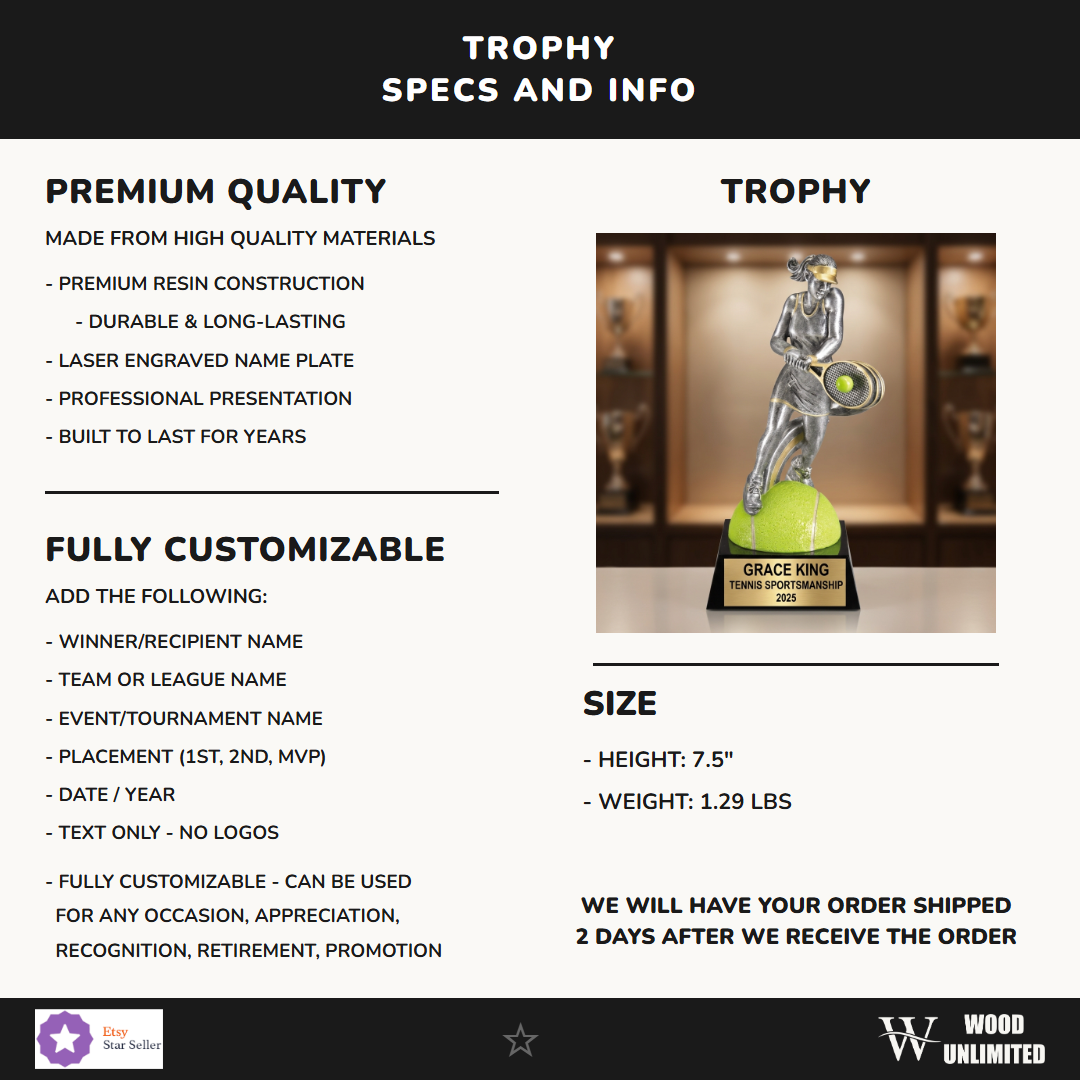 Tennis Award Trophy 7.5"