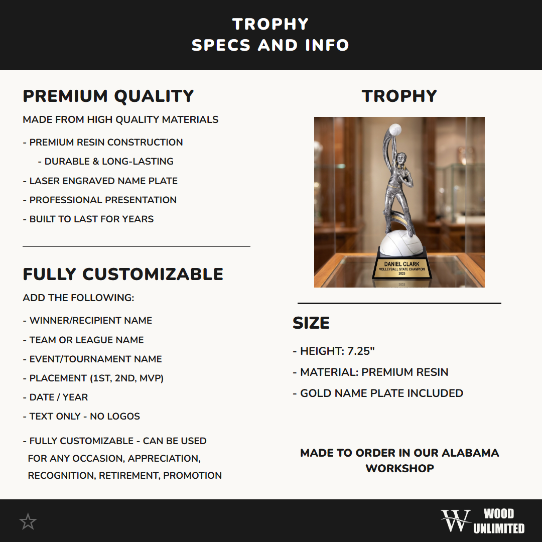 Volleyball Award Trophy | Personalized | Custom Engraved | Volleyball Gift | MVP Award | Volleyball Trophy | Engraved Volleyball Award