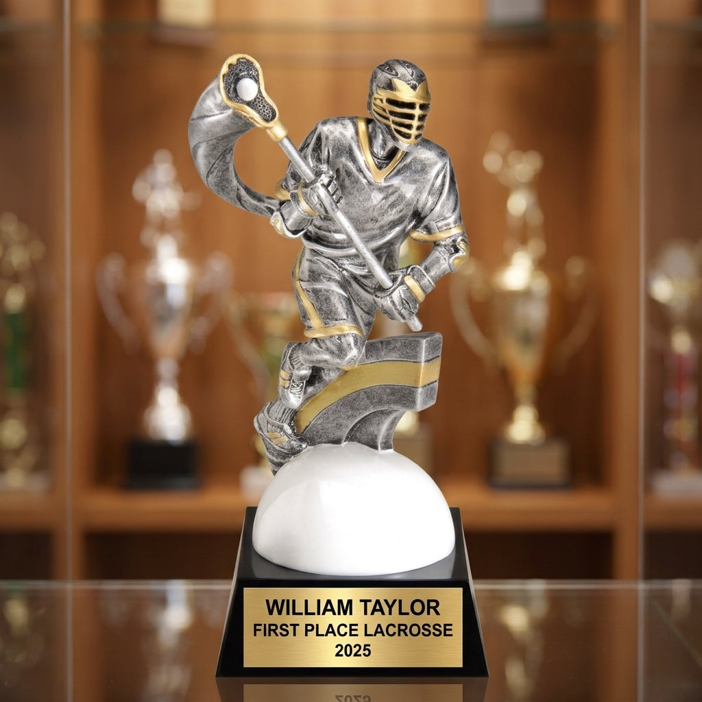Lacrosse Trophy Award | Personalized | Custom Engraved | Lacrosse MVP | Gold Name Plate | Wood Unlimited - View 1