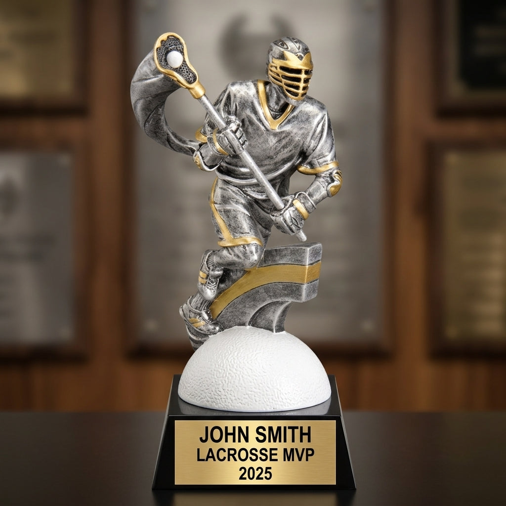 Lacrosse Trophy Award | Personalized | Custom Engraved | Lacrosse MVP | Gold Name Plate | Wood Unlimited - View 3