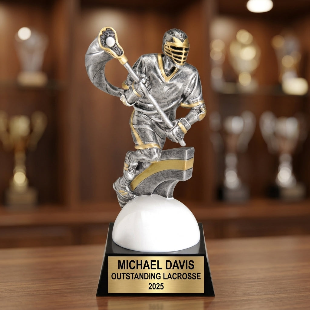 Lacrosse Trophy Award | Personalized | Custom Engraved | Lacrosse MVP | Gold Name Plate | Wood Unlimited - View 4
