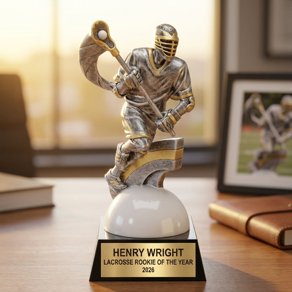 Lacrosse Trophy Award | Personalized | Custom Engraved | Lacrosse MVP | Gold Name Plate | Wood Unlimited - View 5