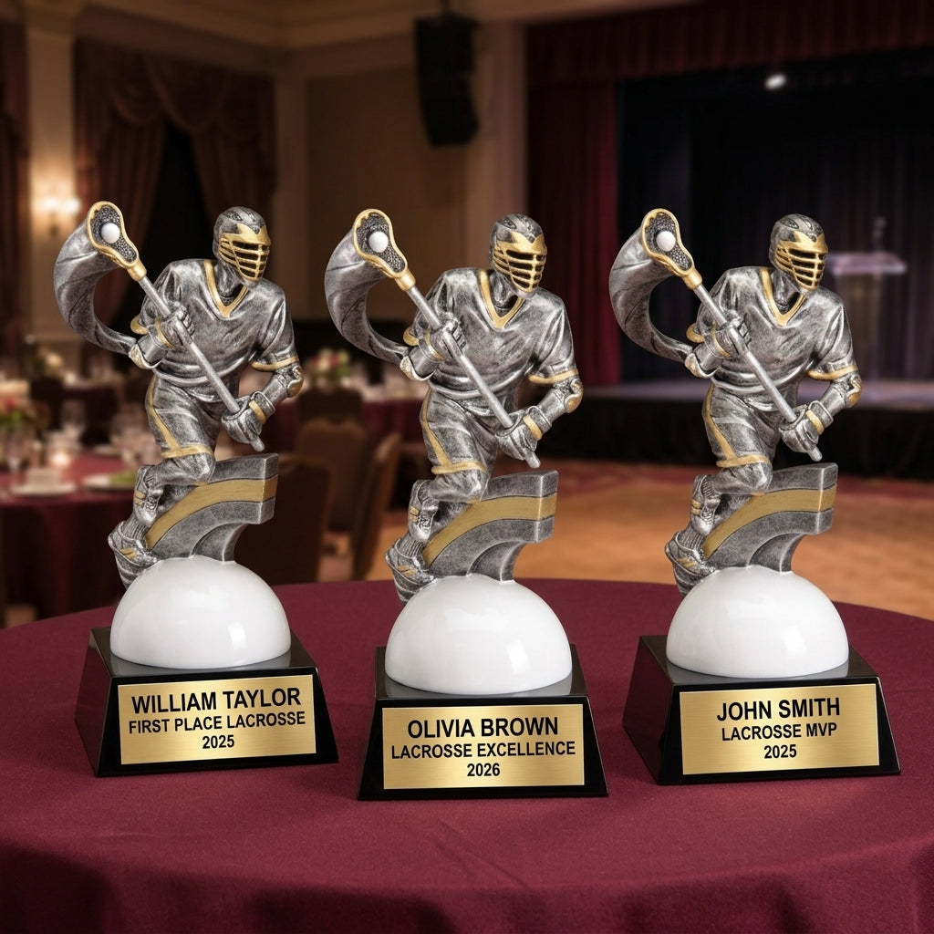 Lacrosse Trophy Award | Personalized | Custom Engraved | Lacrosse MVP | Gold Name Plate | Wood Unlimited - View 6