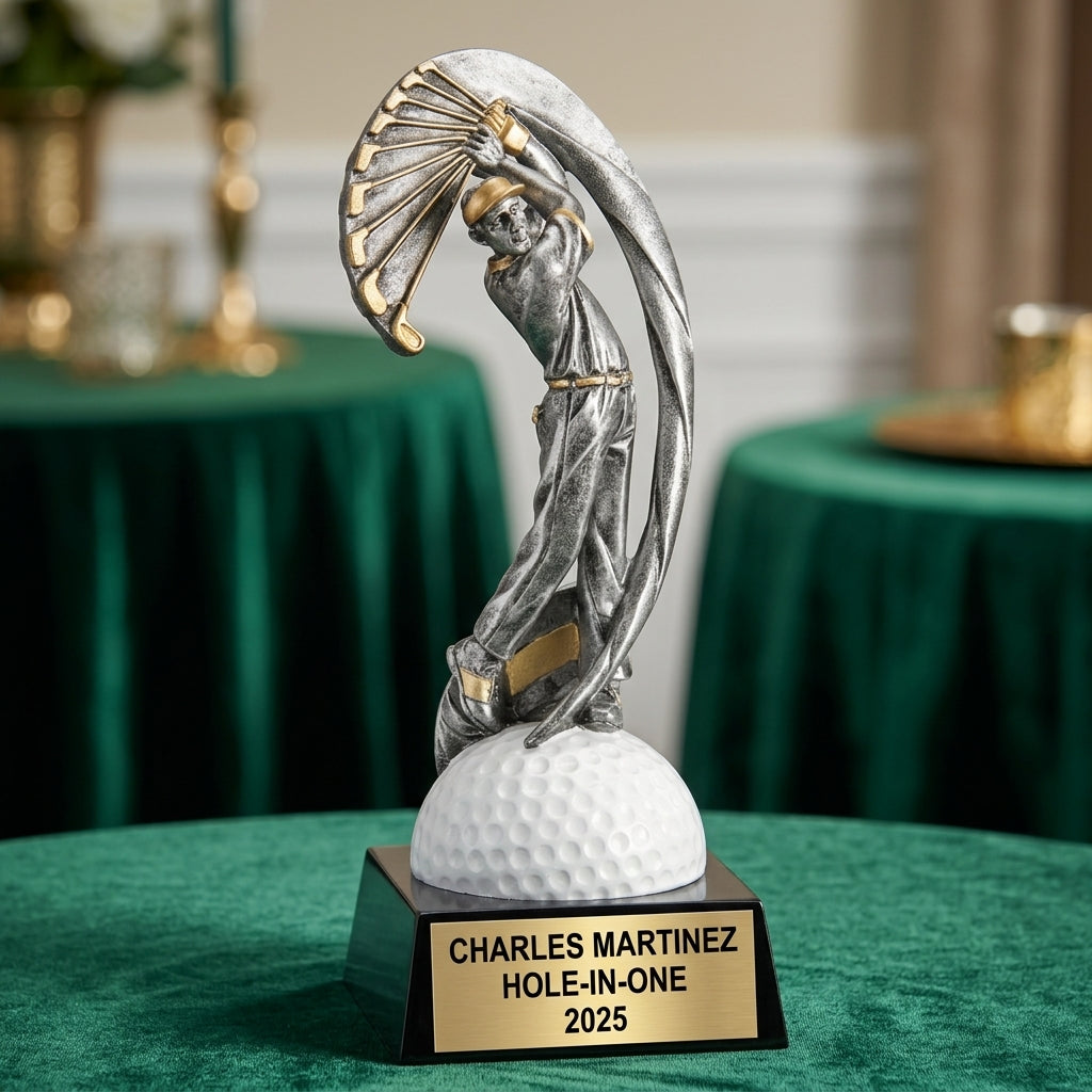 Golf Trophy Award | Personalized | Custom Engraved | Golf MVP | Gold Name Plate | Wood Unlimited - View 2