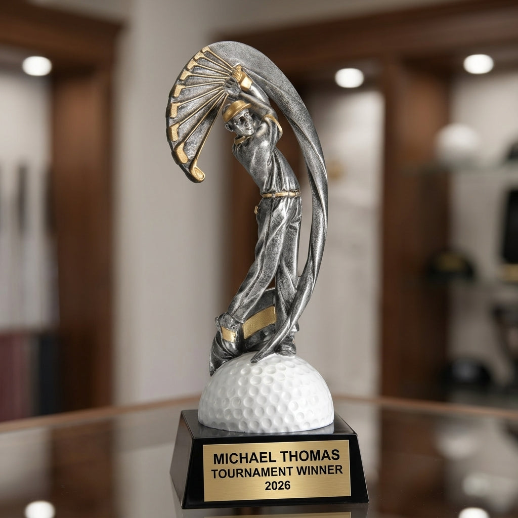 Golf Trophy Award | Personalized | Custom Engraved | Golf MVP | Gold Name Plate | Wood Unlimited - View 3