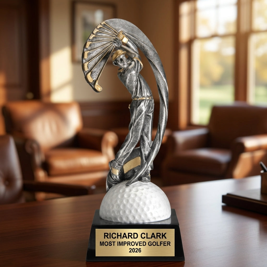 Golf Trophy Award | Personalized | Custom Engraved | Golf MVP | Gold Name Plate | Wood Unlimited - View 4