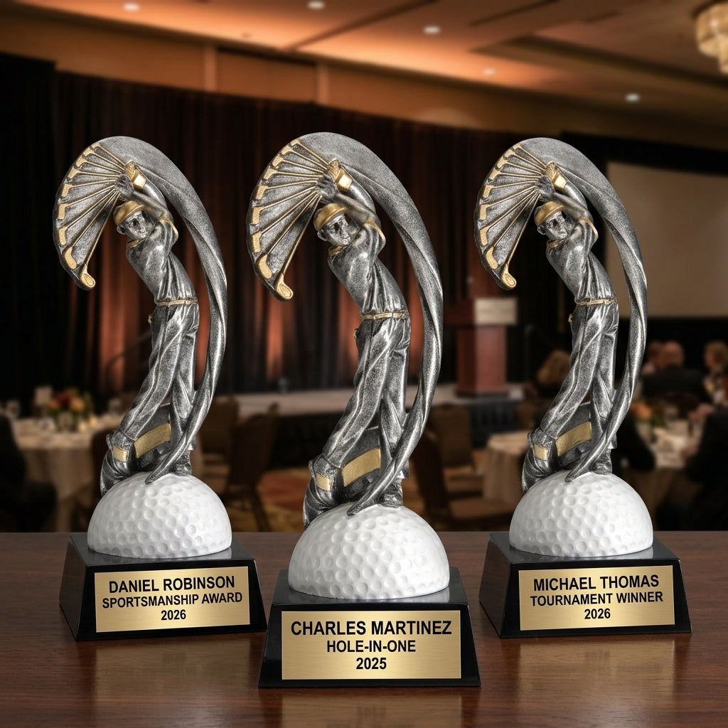 Golf Trophy Award | Personalized | Custom Engraved | Golf MVP | Gold Name Plate | Wood Unlimited - View 6