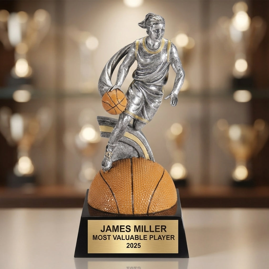 Basketball Trophy Award | Personalized | Custom Engraved | Basketball MVP | Gold Name Plate | Wood Unlimited - View 4