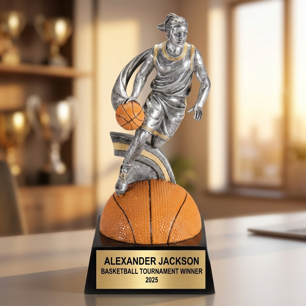 Basketball Trophy Award | Personalized | Custom Engraved | Basketball MVP | Gold Name Plate | Wood Unlimited - View 5