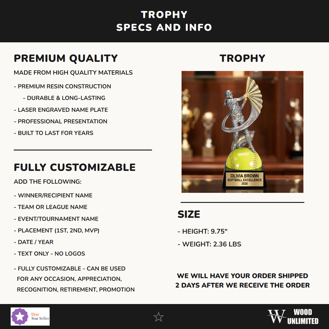 Softball Award Trophy 9"