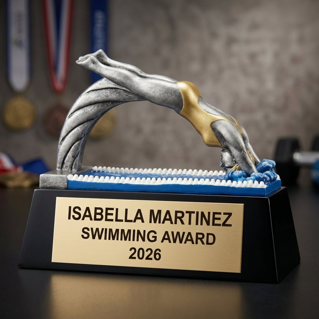 Personalized | Swimming Award | Custom Engraved | Swimmer Trophy | Personalized Swim | Engraved Trophy | Custom Team | Youth Swimmer - View 3