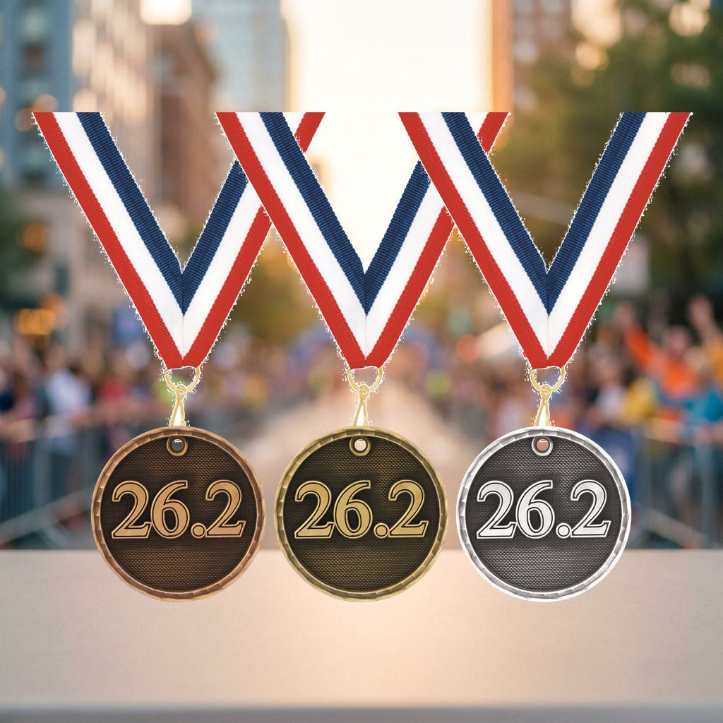 Personalized Marathon Medals with Neck Ribbon - Gold Silver Bronze - Custom Engraved