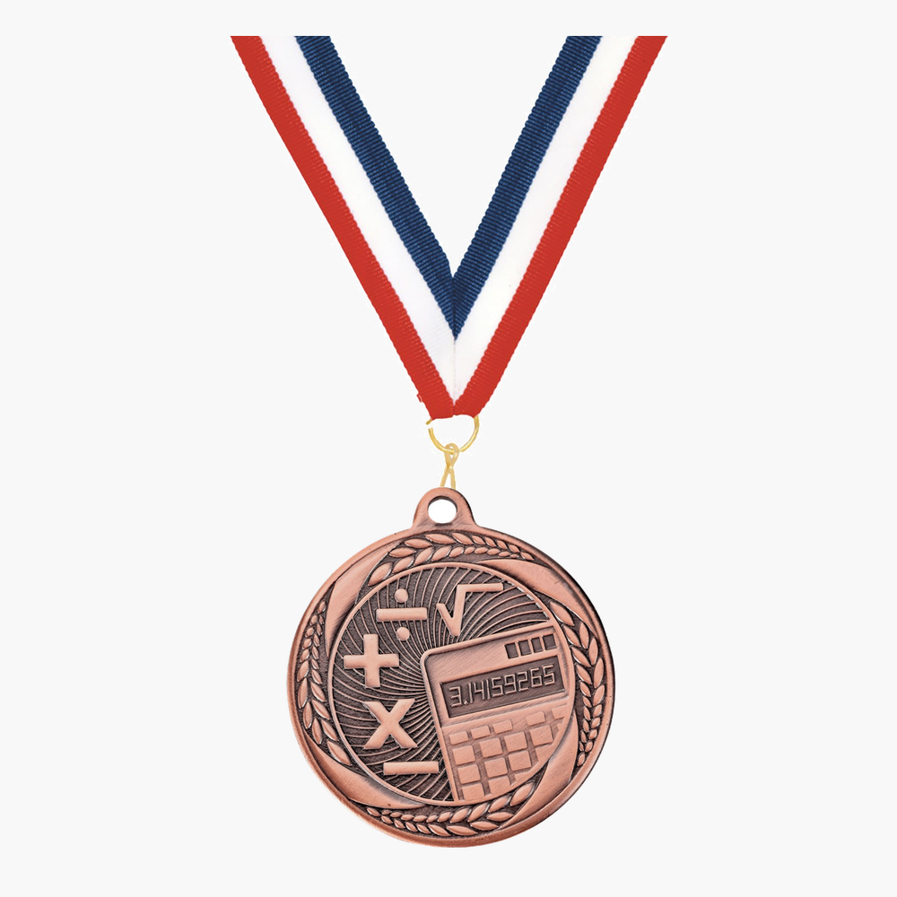 Personalized Math Medals with Neck Ribbon - Gold Silver Bronze - Custom Engraved