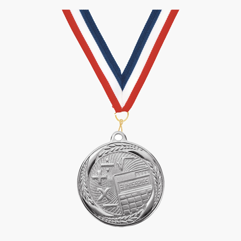 Personalized Math Medals with Neck Ribbon - Gold Silver Bronze - Custom Engraved