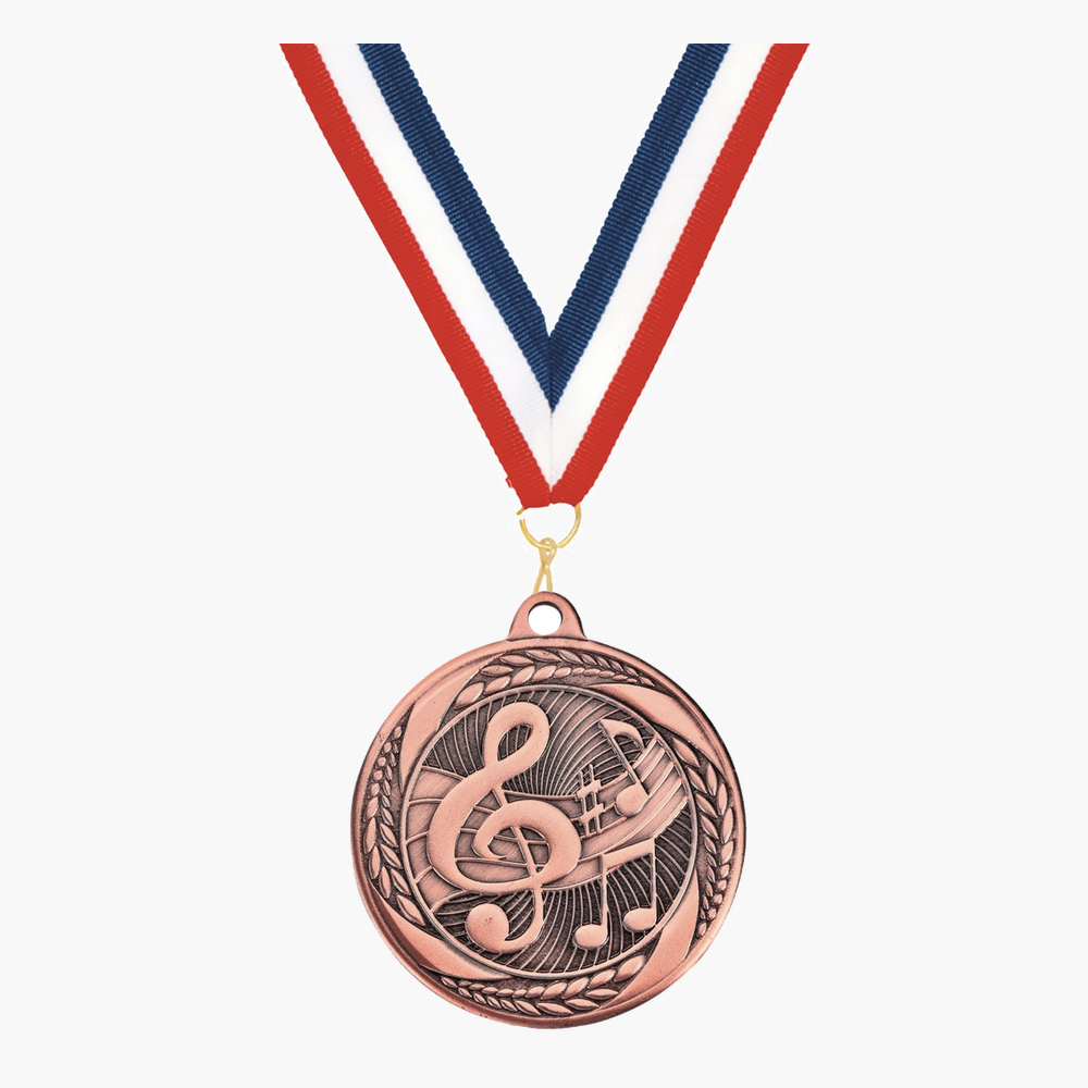 Personalized Music Medals with Neck Ribbon - Gold Silver Bronze - Custom Engraved
