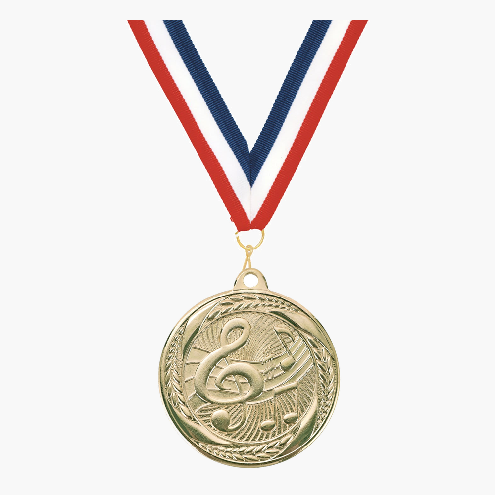 Personalized Music Medals with Neck Ribbon - Gold Silver Bronze - Custom Engraved