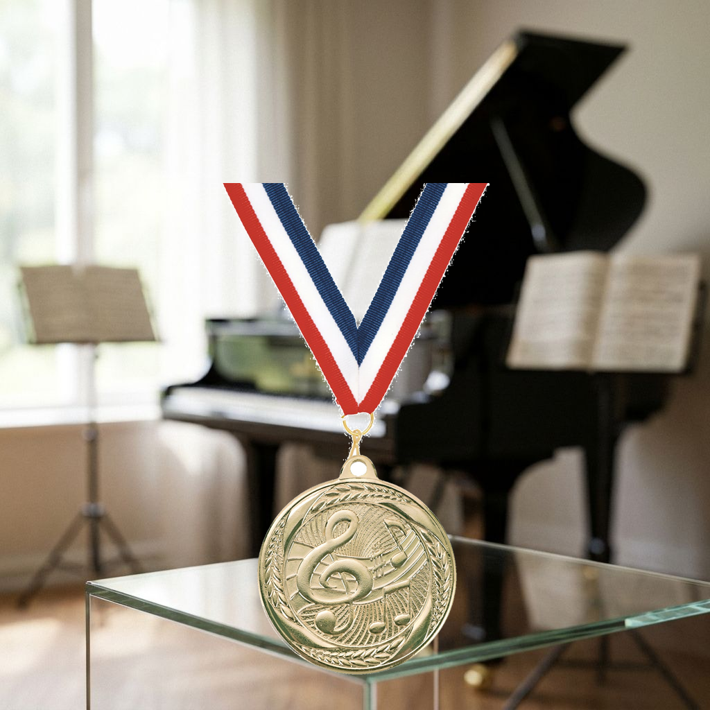 Personalized Music Medals with Neck Ribbon - Gold Silver Bronze - Custom Engraved