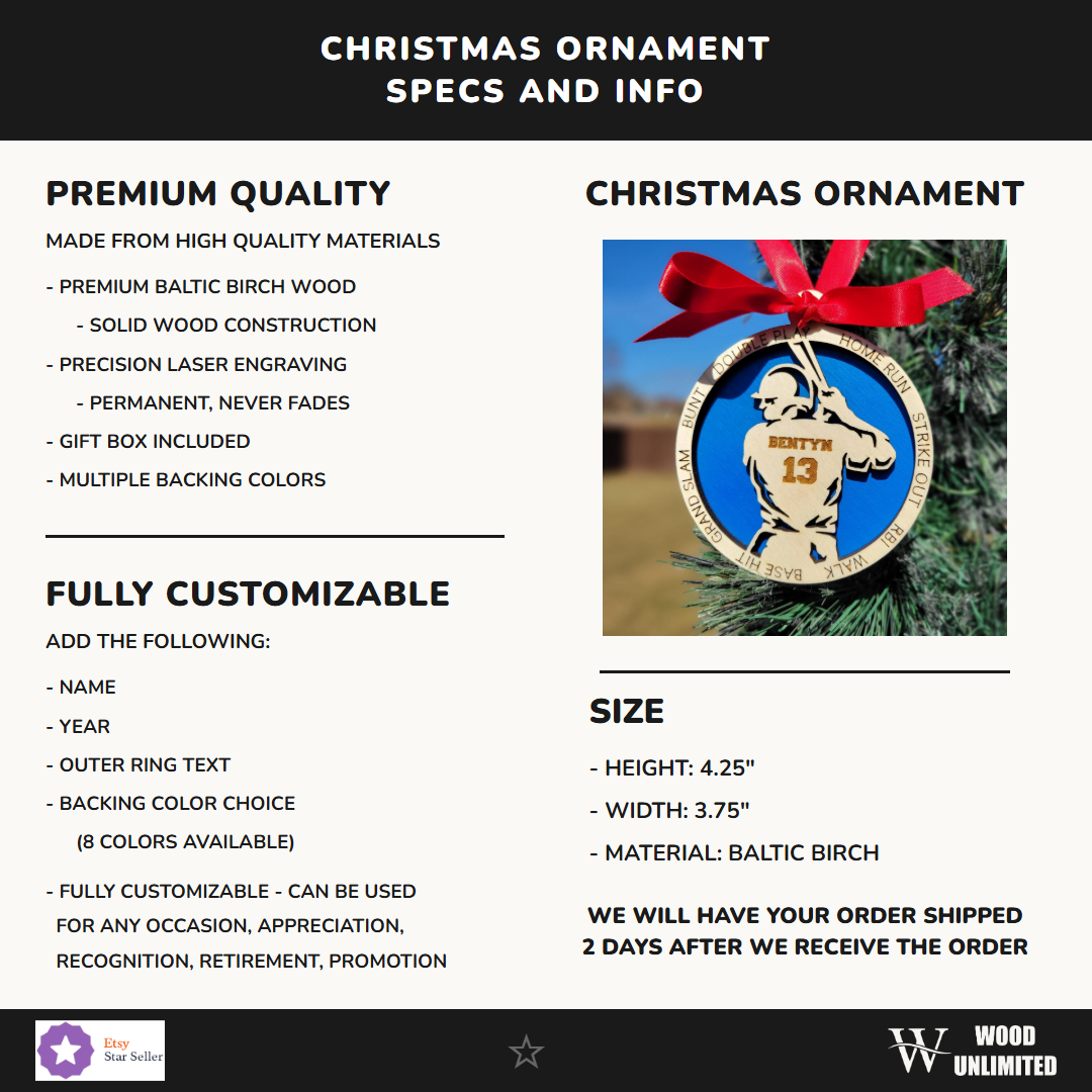 Personalized Baseball Christmas Ornament Gift for Baseball Player, Baseball Player Gift, Christmas Gift for Baseball Player