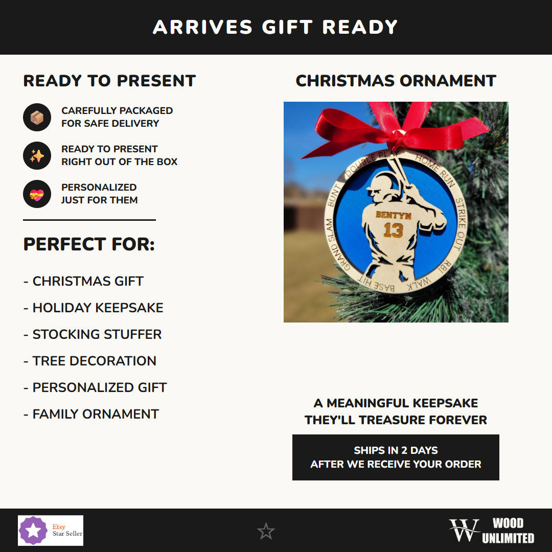 Personalized Baseball Christmas Ornament Gift for Baseball Player, Baseball Player Gift, Christmas Gift for Baseball Player