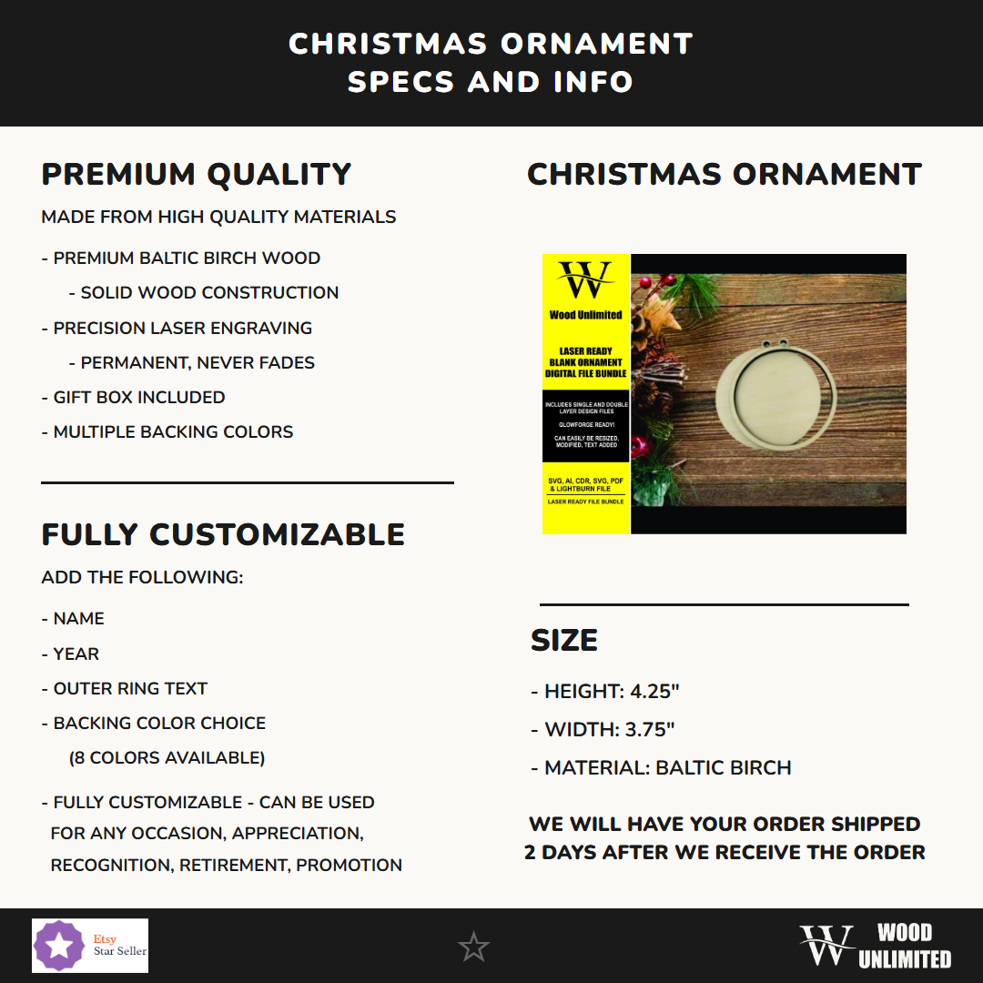 Christmas Ornament SVG - Christmas Ornament Laser Ready Blank - Glowforge Ready, Lightburn, Omtech - Image 8 of 11