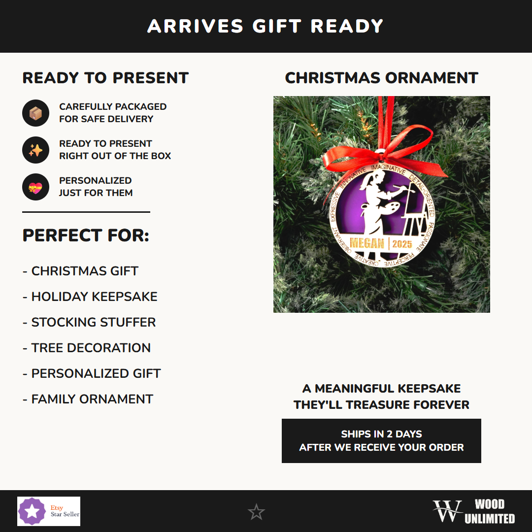 Personalized Artist Christmas Ornament – Gift for Female Artist or Painter, Designer - Image 11 of 11