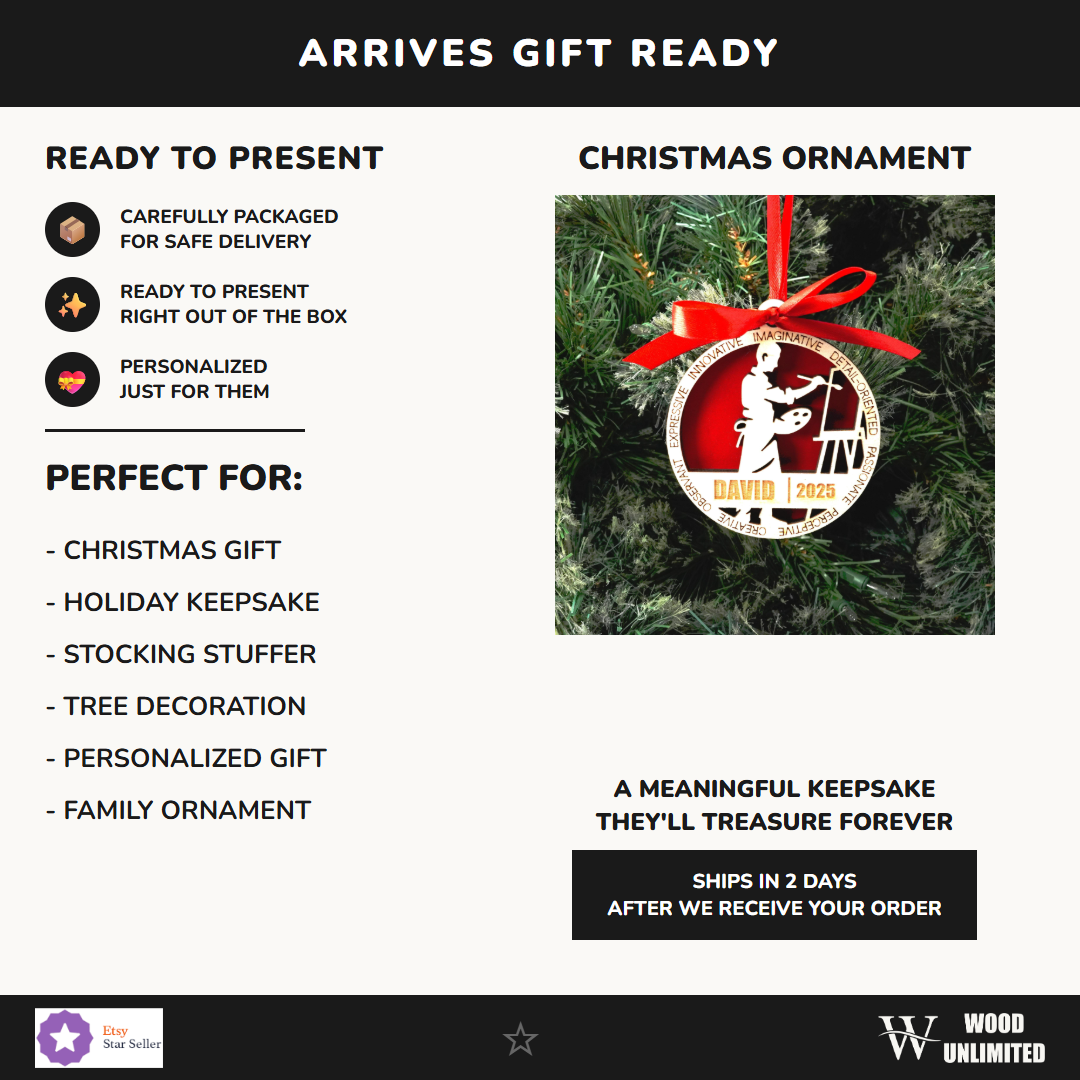 Personalized Artist Christmas Ornament – Gift for Male Artist or Painter, Designer, Art Enthusiast Holiday Ornament - Imag...