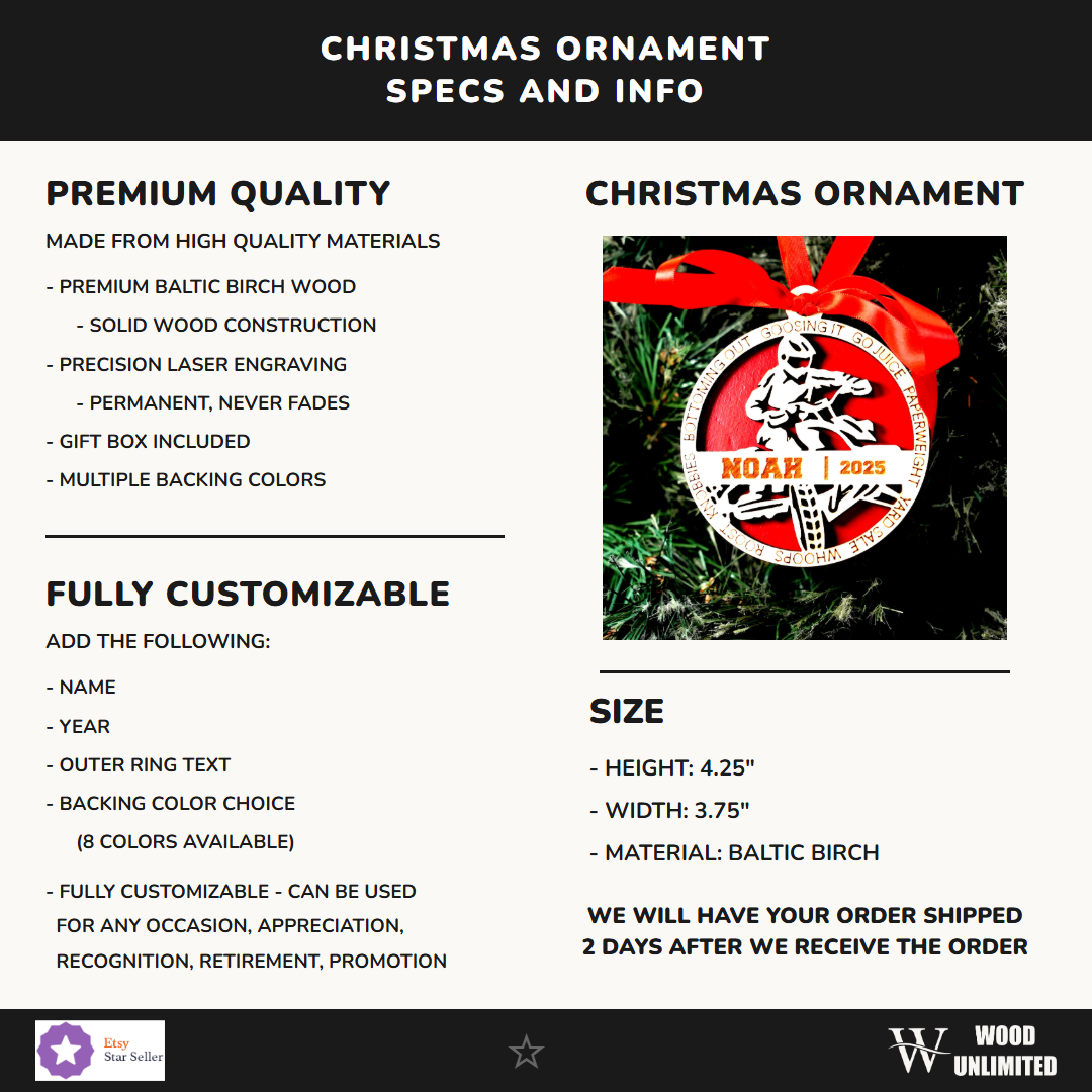 Personalized ATV Christmas Ornament – Custom Mud Rider Gift, Engraved Wooden Ornament 2025, Holiday Keepsake for Off-Road ...