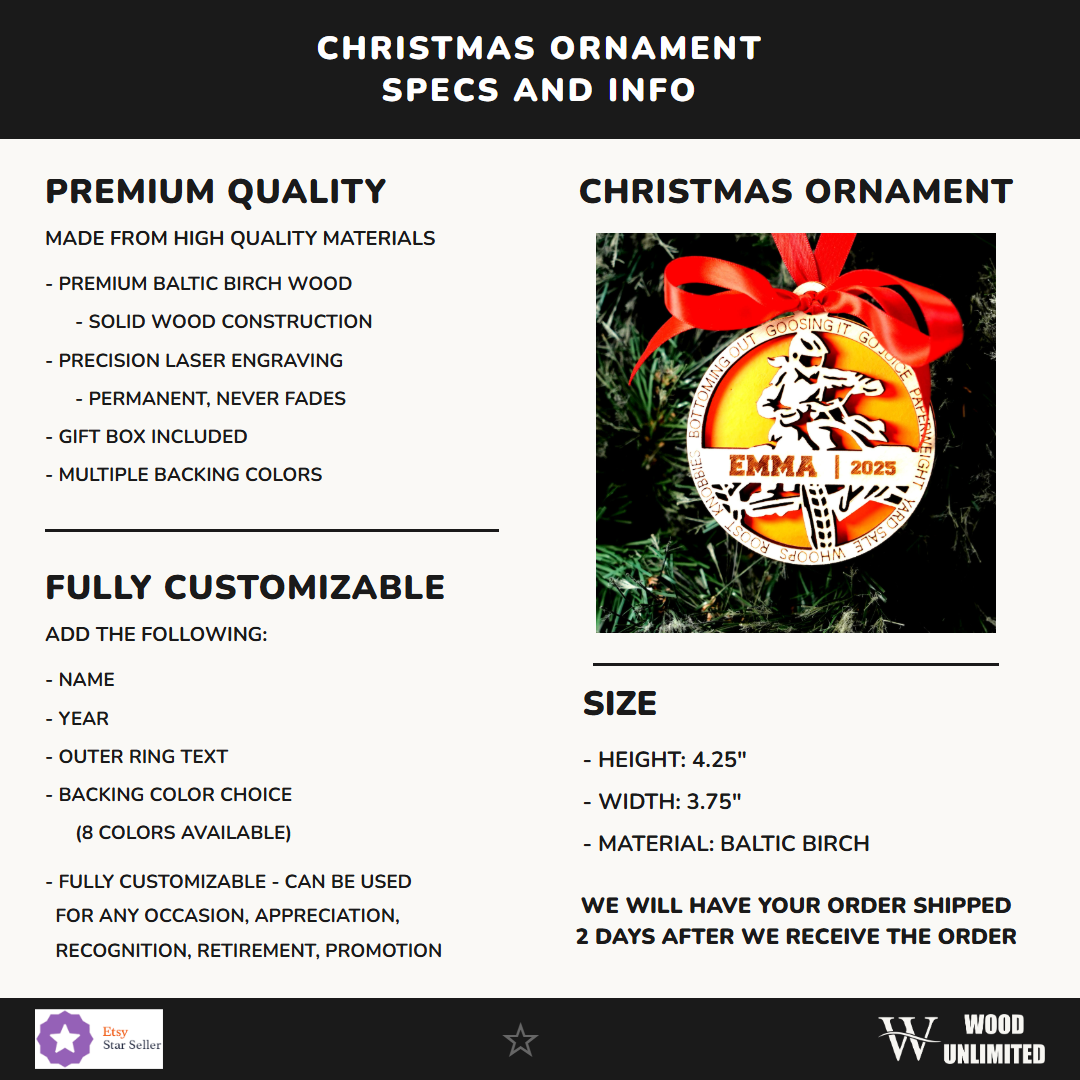 Personalized ATV Christmas Ornament, Custom Girls Mud Rider Gift, Engraved Wooden Ornament, Holiday Keepsake for Off-Road ...