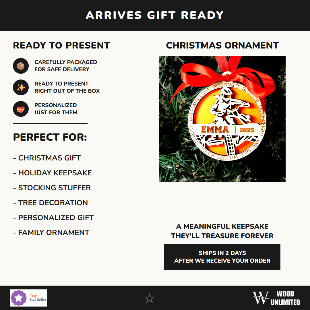 Personalized ATV Christmas Ornament, Custom Girls Mud Rider Gift, Engraved Wooden Ornament, Holiday Keepsake for Off-Road ...