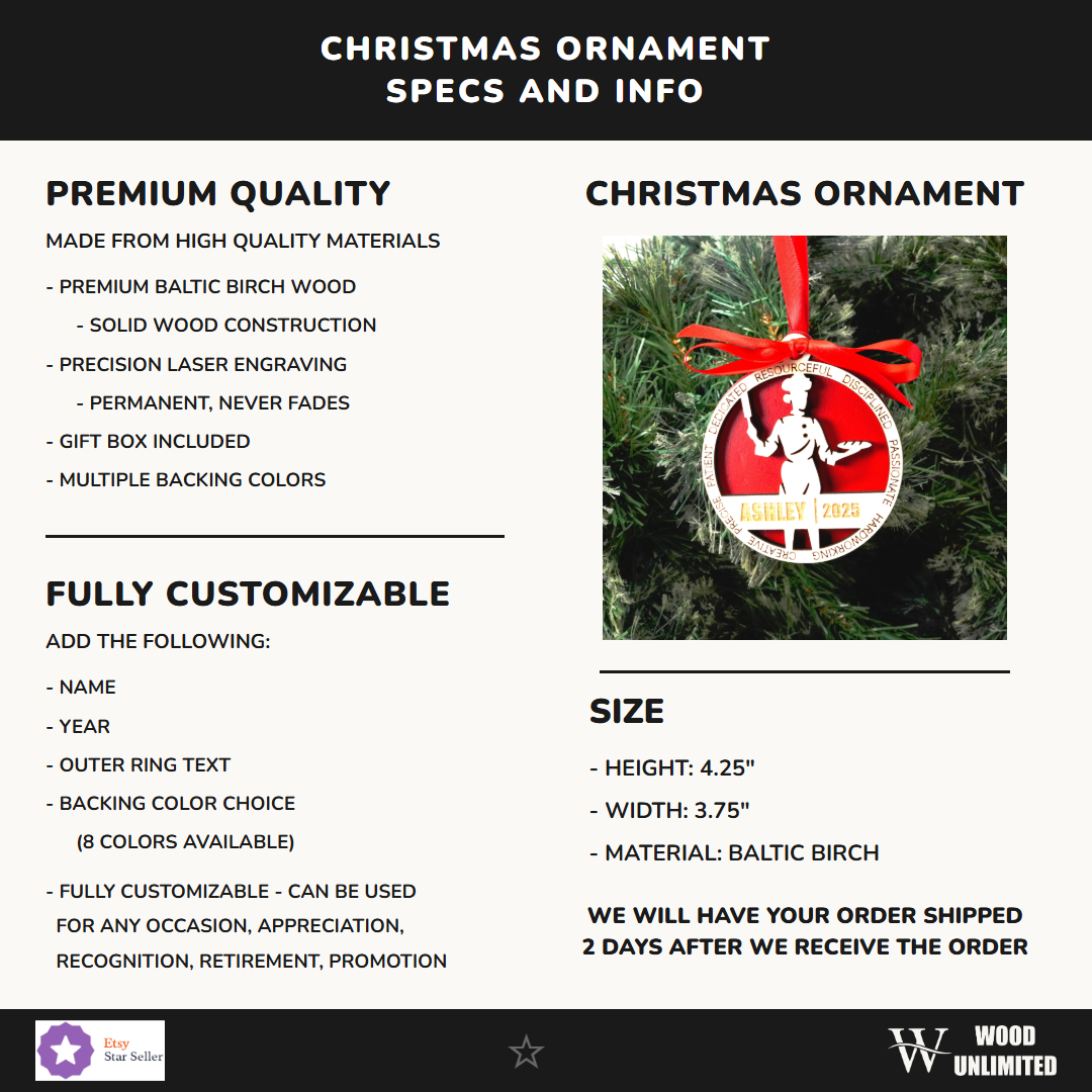 Personalized Baker Christmas Ornament – Gift for Female Baker or Pastry Chef, Dessert Maker, Cake Maker, Baking Christmas ...