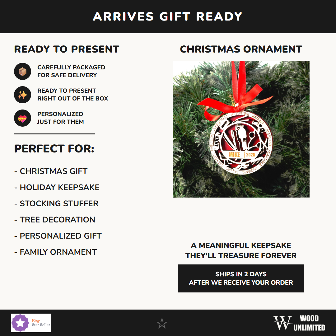 Personalized Barber Christmas Ornament – Gift for Barber, Stylist, Hair Artist - Image 11 of 11