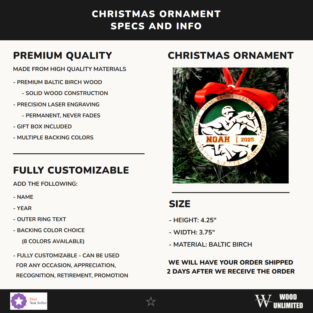 Personalized Equestrian Christmas Ornament, Custom Horse Rider Gift, Barrel Racing Ornament, Gift for Horse Lovers, Trainers, and Riders