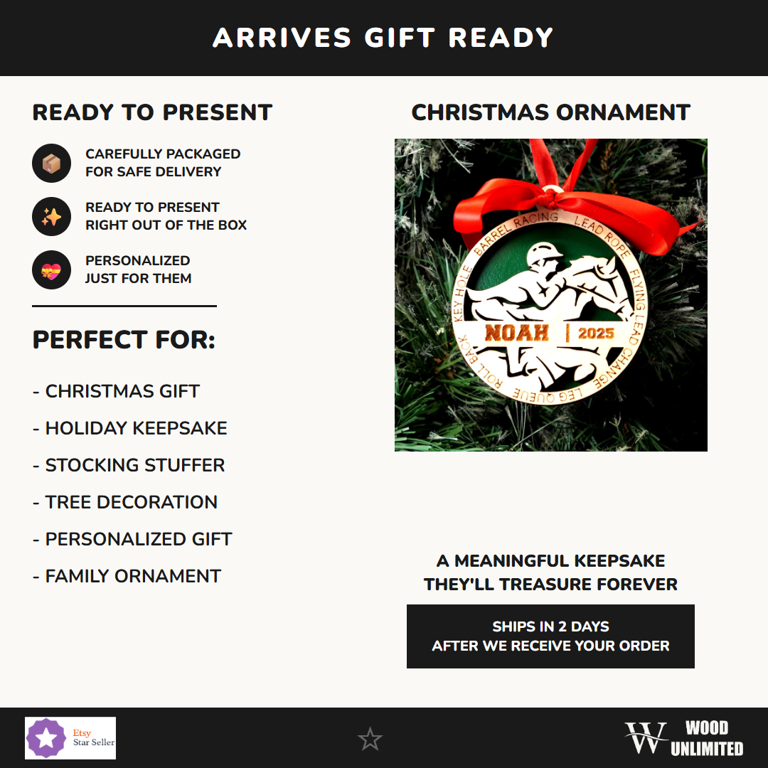 Personalized Equestrian Christmas Ornament, Custom Horse Rider Gift, Barrel Racing Ornament, Gift for Horse Lovers, Trainers, and Riders