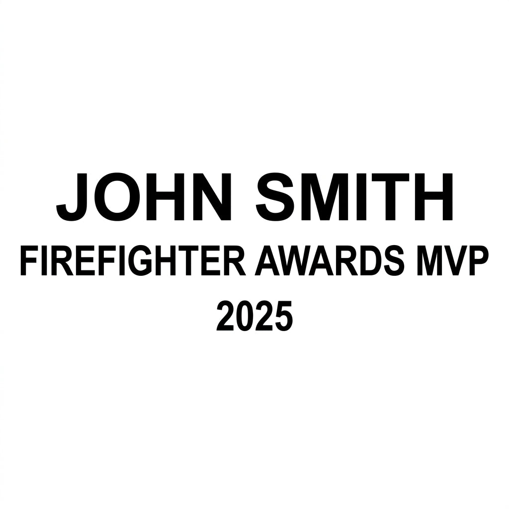 Laser engraving text-placement preview on the rosewood name plate of a personalized Firefighter Awards award — featuring 10x10 maltese cross plaque blank, a popular choice for Emergency Services Organizations for Promotion Ceremonies