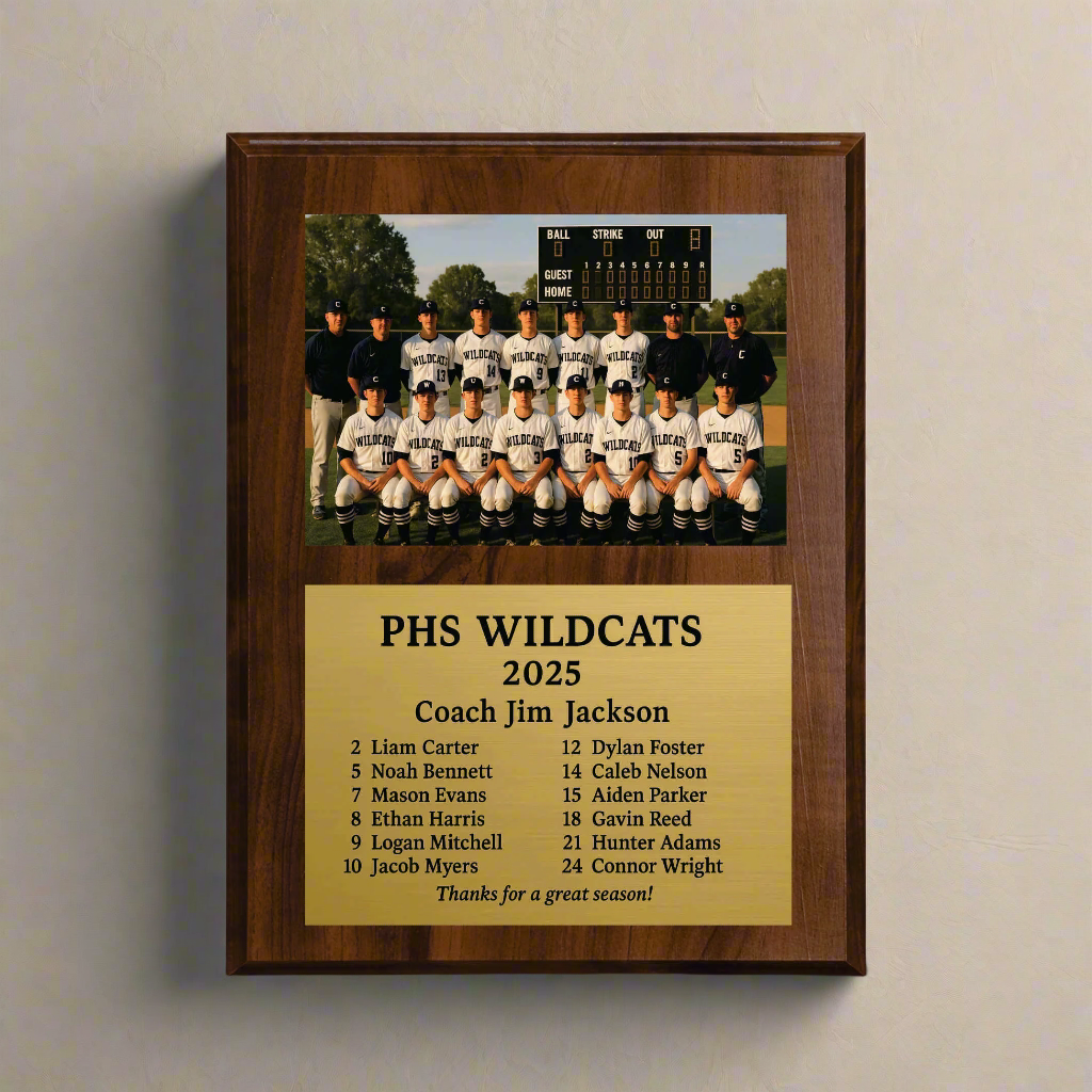 Personalized Baseball Coach Photo Plaque – Custom Engraved Gold Plate Award, Slide-In Team Picture Gift, Baseball Coach Appreciation Keepsake