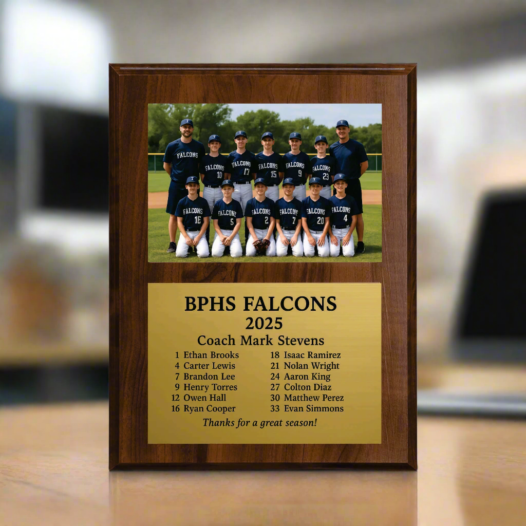 Personalized Baseball Coach Photo Plaque – Custom Engraved Gold Plate Award, Slide-In Team Picture Gift, Baseball Coach Appreciation Keepsake