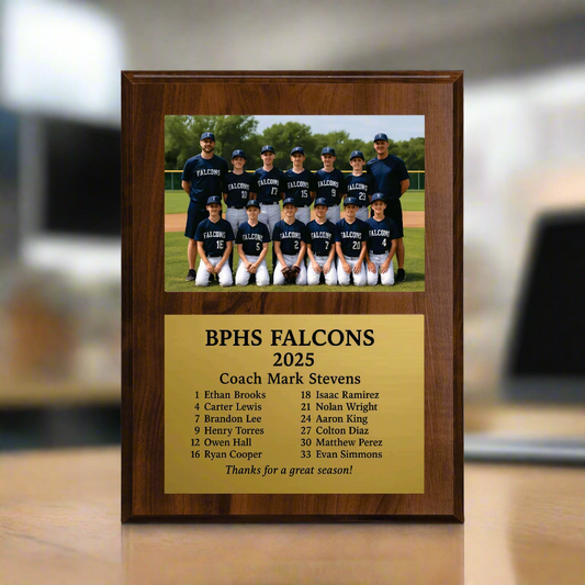 Personalized Baseball Coach Photo Plaque – Custom Engraved Gold Plate Award, Slide-In Team Picture Gift, Baseball Coach Appreciation Keepsake