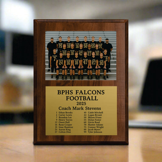 Personalized Football Coach Photo Plaque – Custom Engraved Gold Plate Award, Slide-In Team Picture Gift, Football Coach Appreciation Keepsake